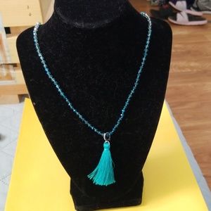 Beaded turquoise necklace with fringe pendant Chloe and Isabel